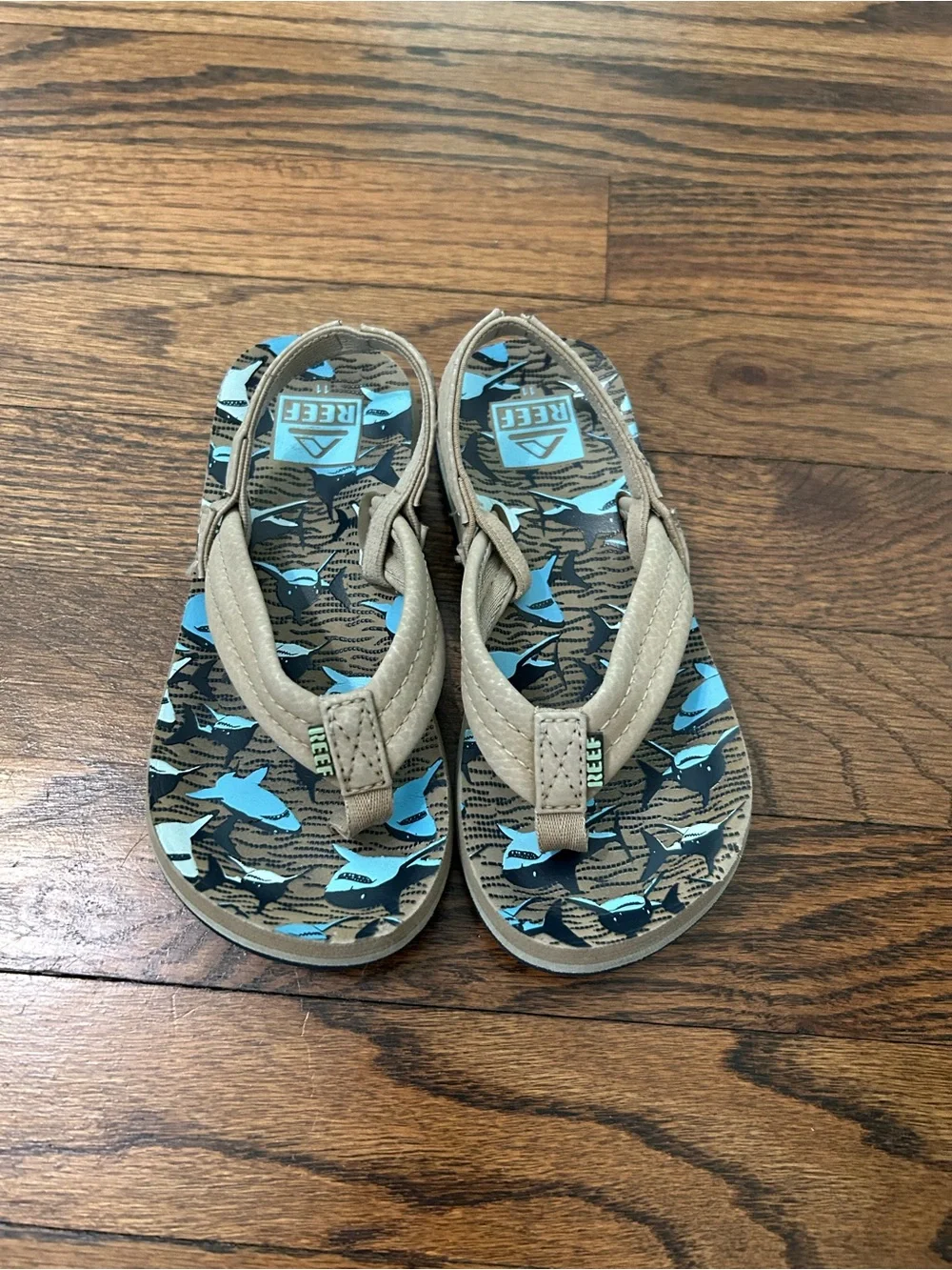 Reef Size 11 Kid Flip Flops with Blue Shark Print